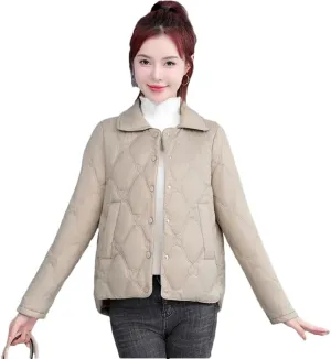 Women's Parkas Short Coat Jacket Light Warm Cotton Padded Coat Small Fragrance Jacket brown gray L