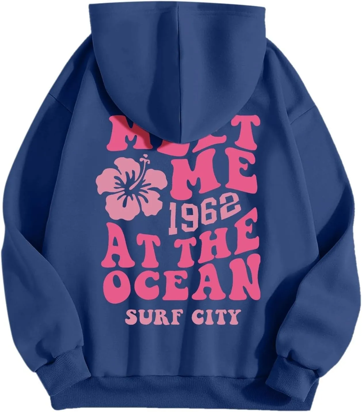 Women's Plain Basics Hoodies Oversized Brushed Letters Loose Fit Hooded Sweatshirts Long Sleeves Pockets