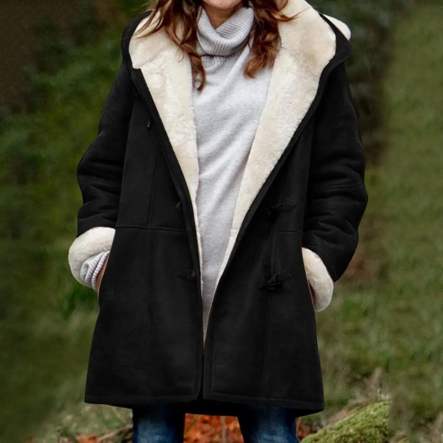 Womens Plus Size Winter Coats 2024, Warm Sherpa Fleece Lined Jackets, Hooded Parka Faux Suede Pea Coat, Long Cozy Outerwear