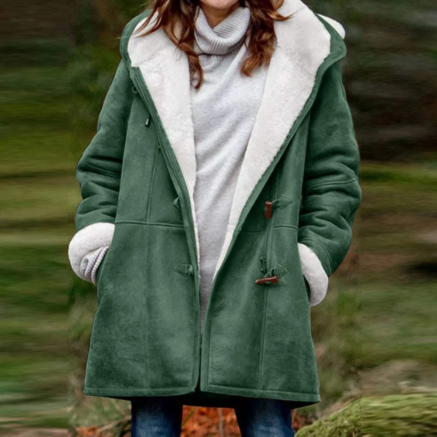 Womens Plus Size Winter Coats 2024, Warm Sherpa Fleece Lined Jackets, Hooded Parka Faux Suede Pea Coat, Long Cozy Outerwear