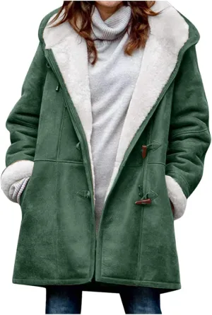 Womens Plus Size Winter Coats 2024, Warm Sherpa Fleece Lined Jackets, Hooded Parka Faux Suede Pea Coat, Long Cozy Outerwear
