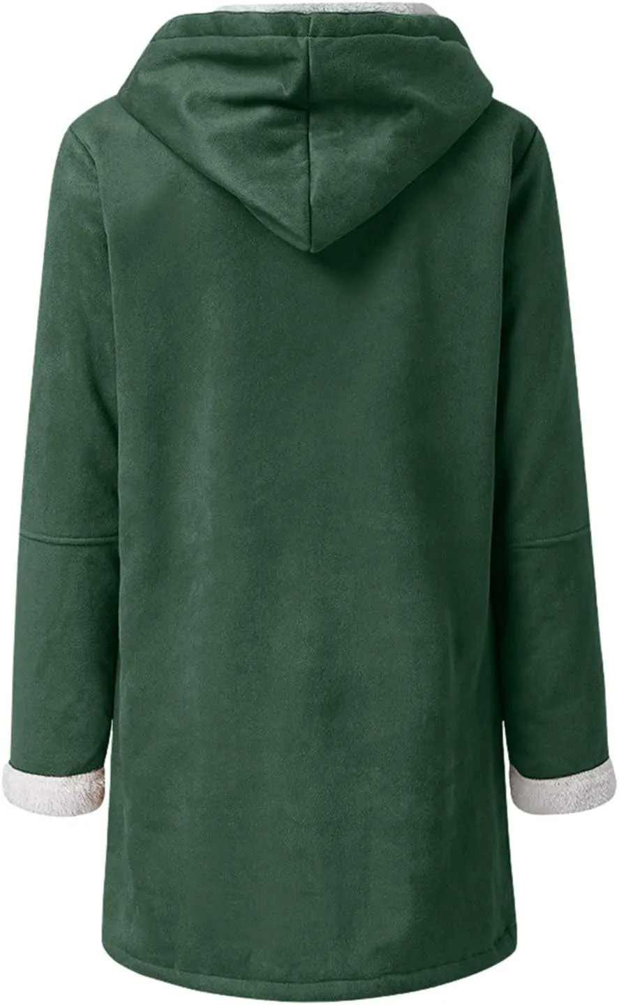 Womens Plus Size Winter Coats 2024, Warm Sherpa Fleece Lined Jackets, Hooded Parka Faux Suede Pea Coat, Long Cozy Outerwear