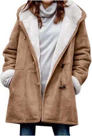 Womens Plus Size Winter Coats 2024, Warm Sherpa Fleece Lined Jackets, Hooded Parka Faux Suede Pea Coat, Long Cozy Outerwear