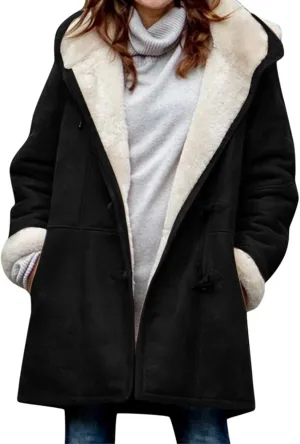 Womens Plus Size Winter Coats 2024, Warm Sherpa Fleece Lined Jackets, Hooded Parka Faux Suede Pea Coat, Long Cozy Outerwear