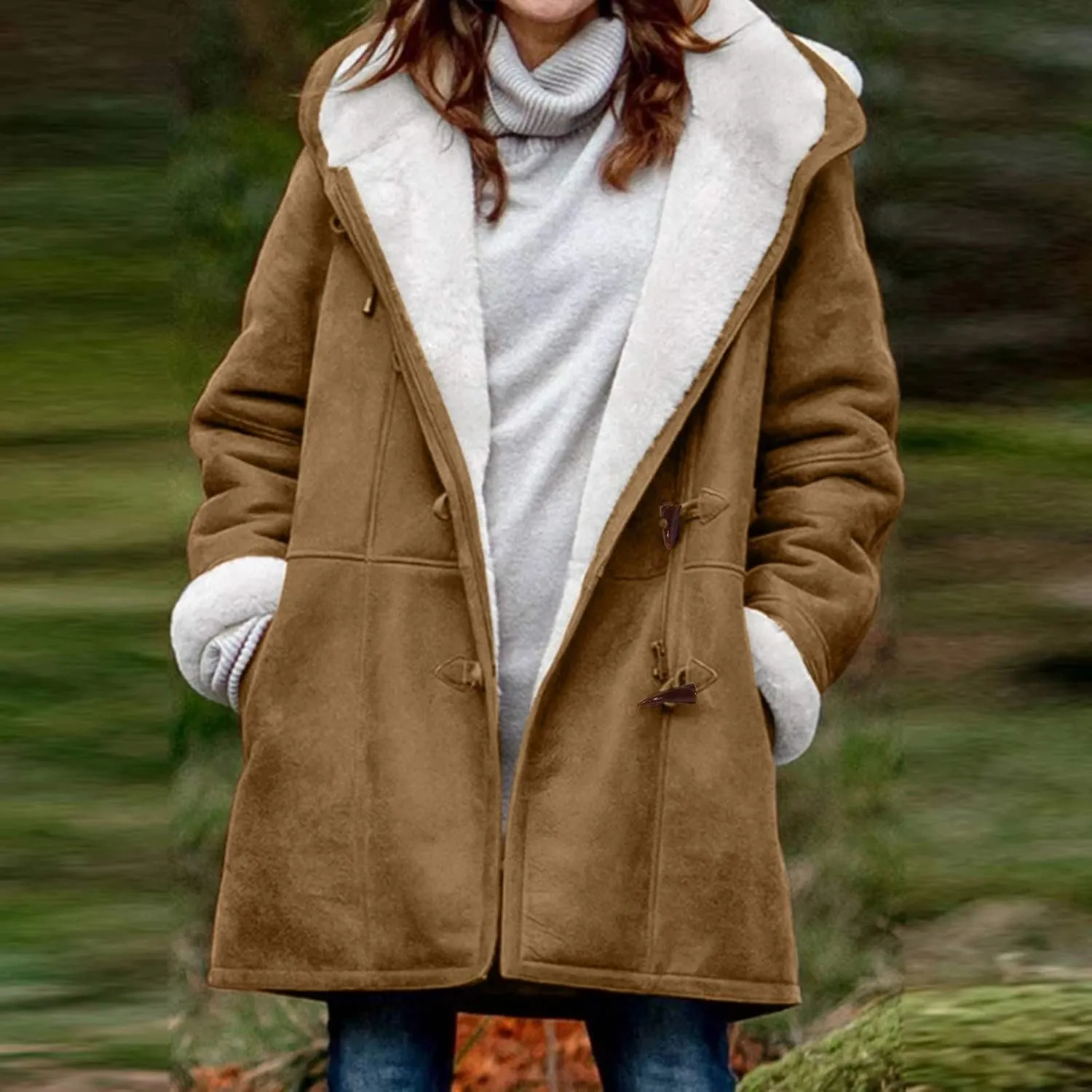 Womens Plus Size Winter Coats 2024, Warm Sherpa Fleece Lined Jackets, Hooded Parka Faux Suede Pea Coat, Long Cozy Outerwear