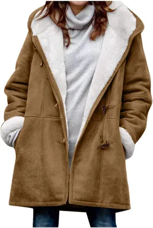 Womens Plus Size Winter Coats 2024, Warm Sherpa Fleece Lined Jackets, Hooded Parka Faux Suede Pea Coat, Long Cozy Outerwear