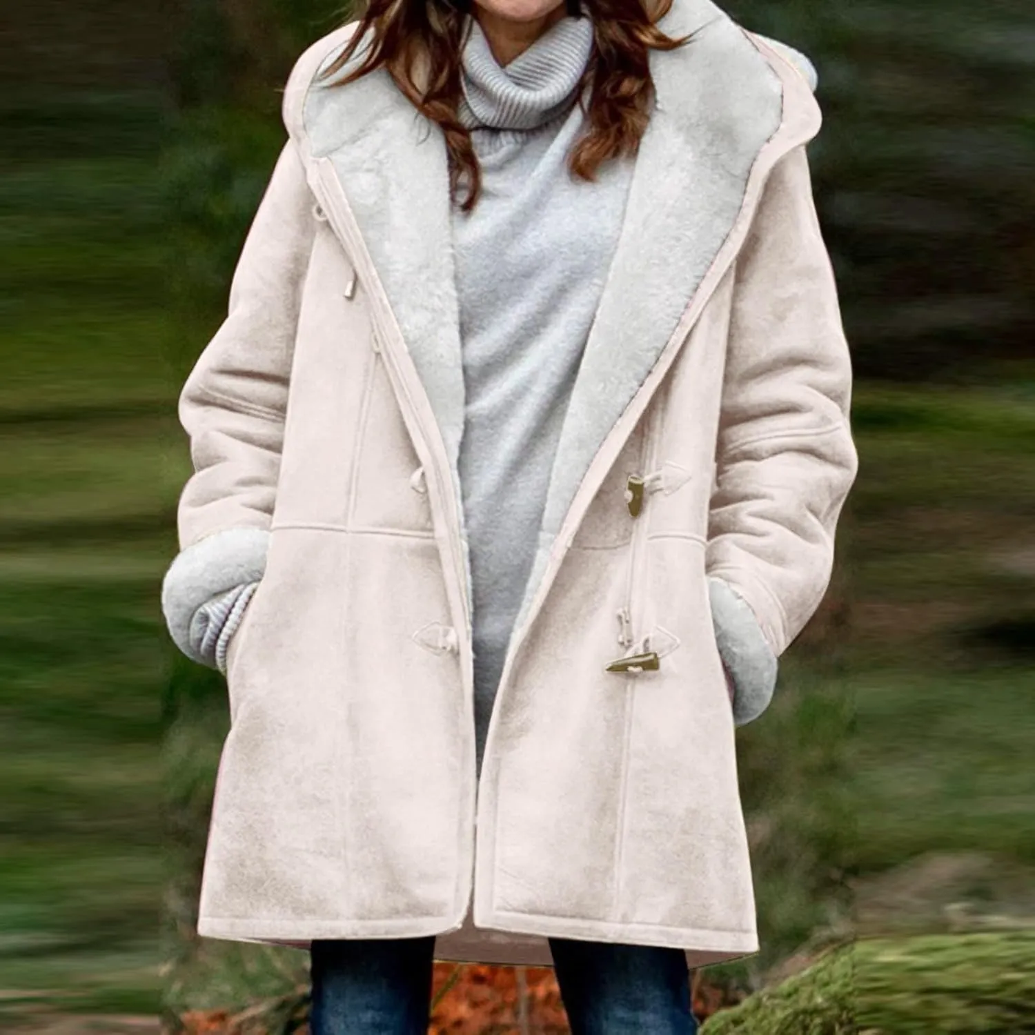 Womens Plus Size Winter Coats 2024, Warm Sherpa Fleece Lined Jackets, Hooded Parka Faux Suede Pea Coat, Long Cozy Outerwear