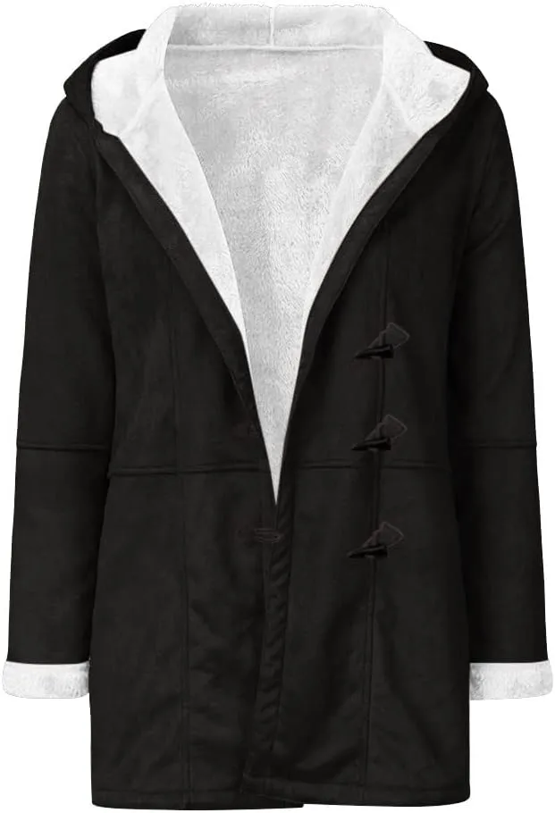 Womens Plus Size Winter Coats 2024, Warm Sherpa Fleece Lined Jackets, Hooded Parka Faux Suede Pea Coat, Long Cozy Outerwear