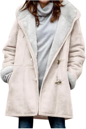 Womens Plus Size Winter Coats 2024, Warm Sherpa Fleece Lined Jackets, Hooded Parka Faux Suede Pea Coat, Long Cozy Outerwear