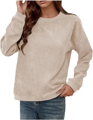 Women's Ribbed Casual Sweatshirts Crew Neck Hoodie Long Sleeve Pullover Top Y2K Loose Trendy Fall Clothes