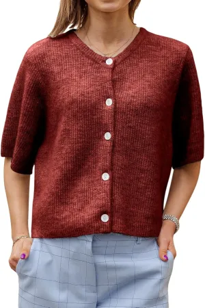 Womens Sleeveless Knit Cardigan Short Sleeve Button Down Cropped Knitted Sweater Y2k Solid Color Going Out Knit Top