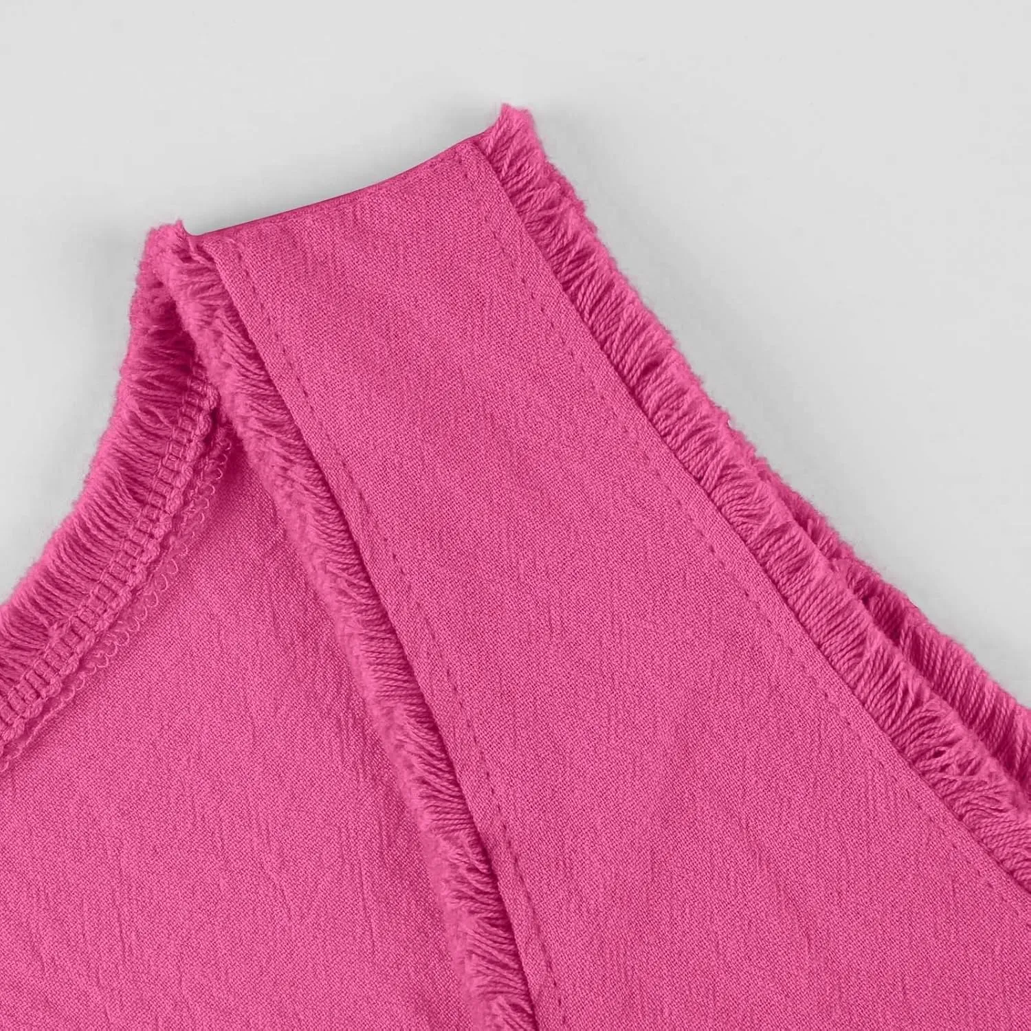 Womens Sleeveless Ruffled V Neck Vest Shirts Summer Cotton Linen Tank Tops Solid Color Raw Edge Hem Camisoles