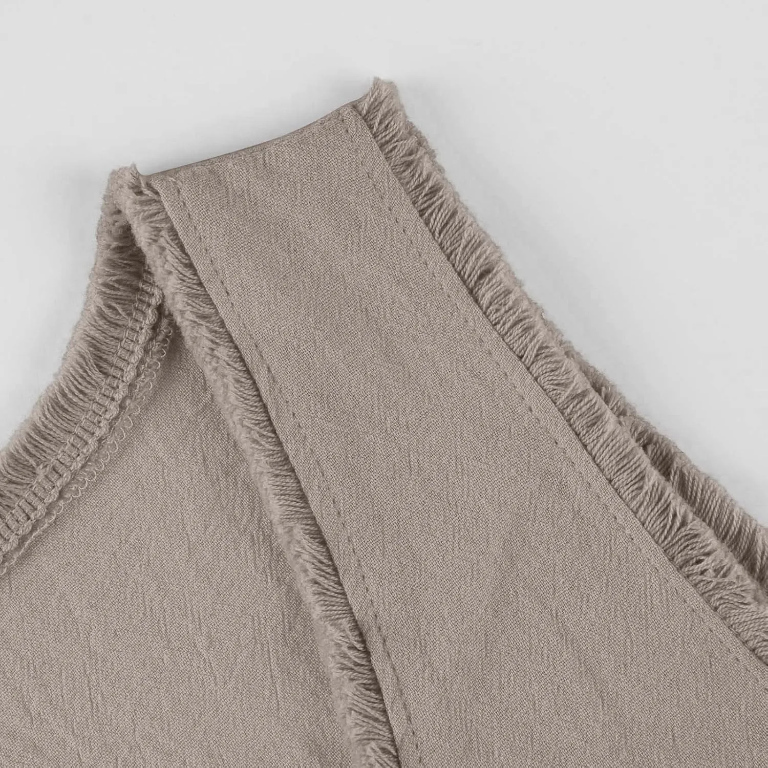 Womens Sleeveless Ruffled V Neck Vest Shirts Summer Cotton Linen Tank Tops Solid Color Raw Edge Hem Camisoles