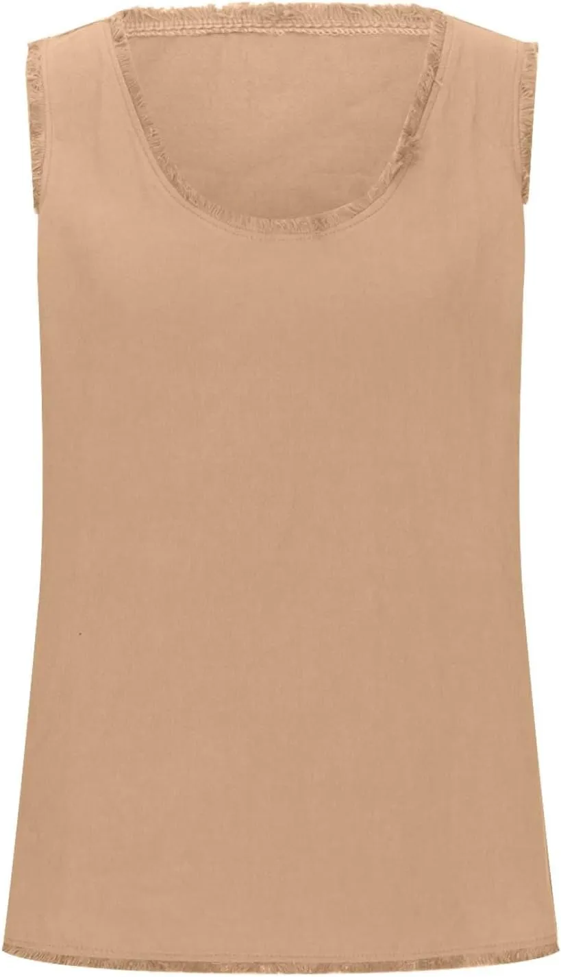 Womens Sleeveless V Neck Cotton Linen Tank Tops 2025 Summer Tank Shirts Solid Color Raw Edge Hem Camisoles Tees