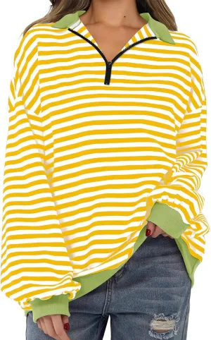 Women's Striped Oversized Hoodies,2024 Casual Cowl Neck Long Sleeve Fleece Sweatshirts,Pullover Tunic Cute Winter