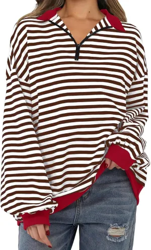 Women's Striped Oversized Hoodies,2024 Casual Cowl Neck Long Sleeve Fleece Sweatshirts,Pullover Tunic Cute Winter