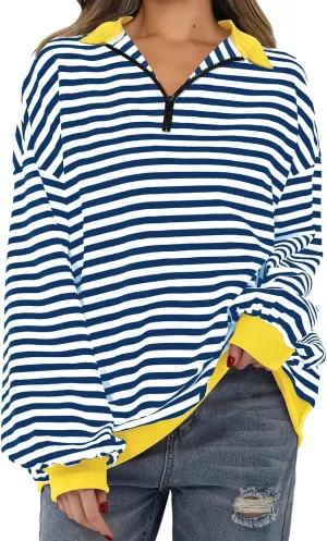 Women's Striped Oversized Hoodies,2024 Casual Cowl Neck Long Sleeve Fleece Sweatshirts,Pullover Tunic Cute Winter