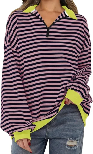 Women's Striped Oversized Hoodies,2024 Casual Cowl Neck Long Sleeve Fleece Sweatshirts,Pullover Tunic Cute Winter