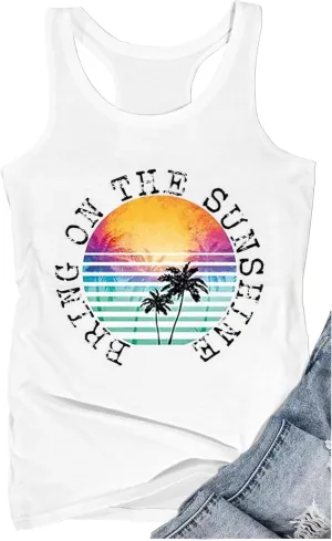 Womens Summer Casual Tank Tops Country Concert Tops Sunshine Beach Racerback T Shirts Cowgirl Tank Tops Cami
