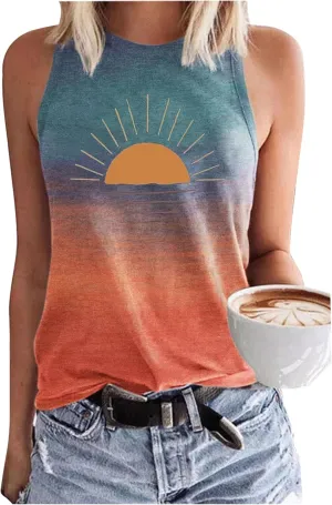 Womens Summer Casual Tank Tops Country Concert Tops Sunshine Beach Racerback T Shirts Cowgirl Tank Tops Cami