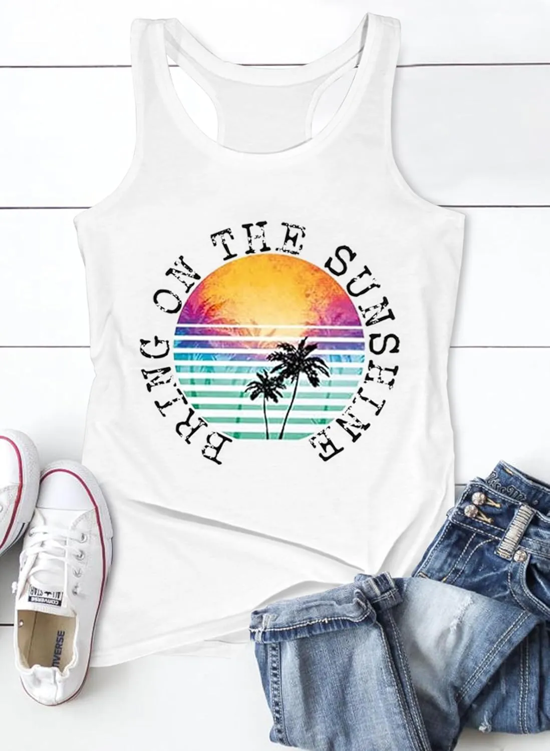 Womens Summer Casual Tank Tops Country Concert Tops Sunshine Beach Racerback T Shirts Cowgirl Tank Tops Cami