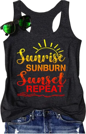 Womens Summer Casual Tank Tops Country Concert Tops Sunshine Beach Racerback T Shirts Cowgirl Tank Tops Cami