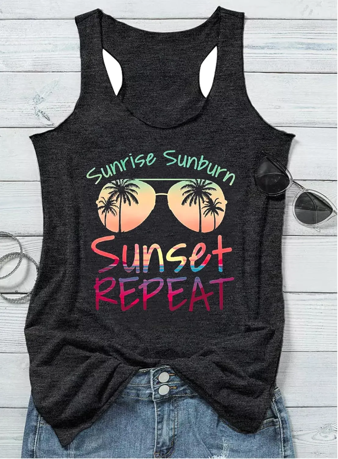 Womens Summer Casual Tank Tops Country Concert Tops Sunshine Beach Racerback T Shirts Cowgirl Tank Tops Cami