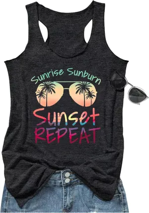 Womens Summer Casual Tank Tops Country Concert Tops Sunshine Beach Racerback T Shirts Cowgirl Tank Tops Cami