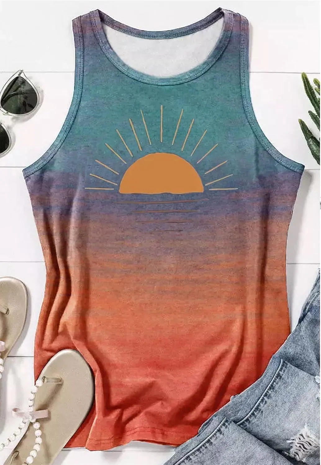 Womens Summer Casual Tank Tops Country Concert Tops Sunshine Beach Racerback T Shirts Cowgirl Tank Tops Cami