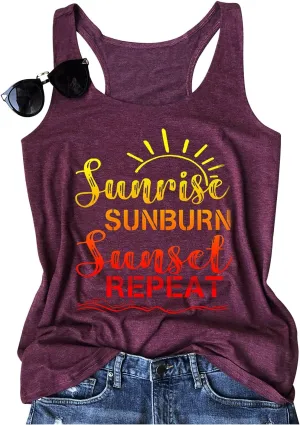 Womens Summer Casual Tank Tops Country Concert Tops Sunshine Beach Racerback T Shirts Cowgirl Tank Tops Cami