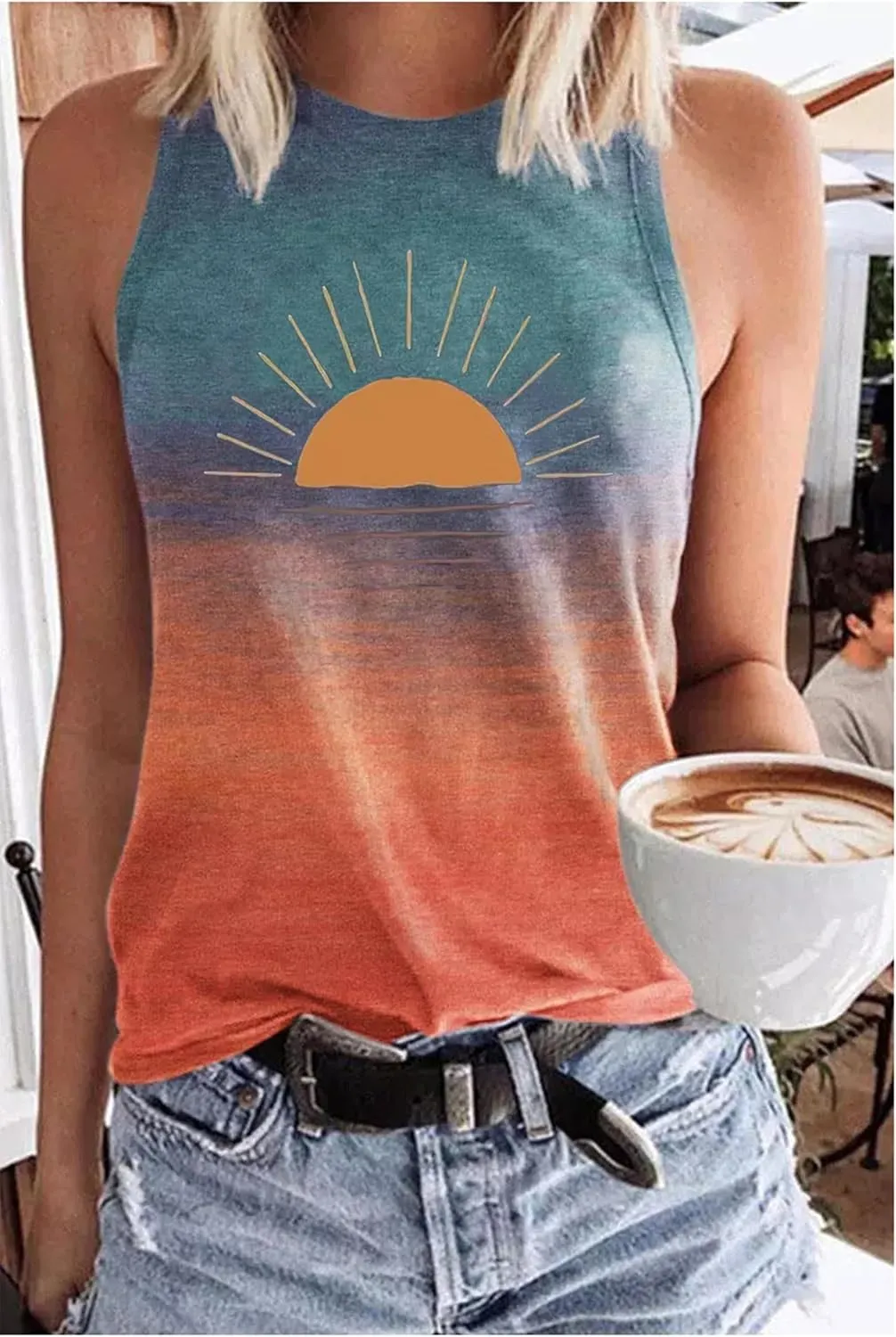 Womens Summer Casual Tank Tops Country Concert Tops Sunshine Beach Racerback T Shirts Cowgirl Tank Tops Cami