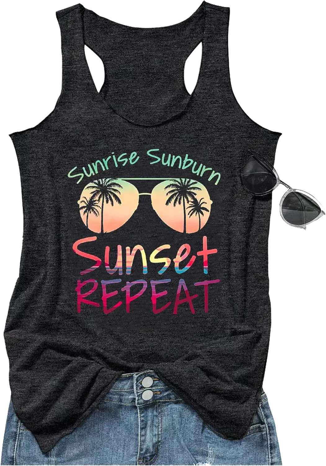 Womens Summer Casual Tank Tops Country Concert Tops Sunshine Beach Racerback T Shirts Cowgirl Tank Tops Cami