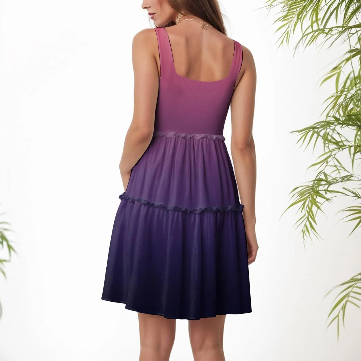 Womens Summer Casual U Neck Sleeveless Mini Dress Boho Floral Ruffle Swing A Line Short Sundresses