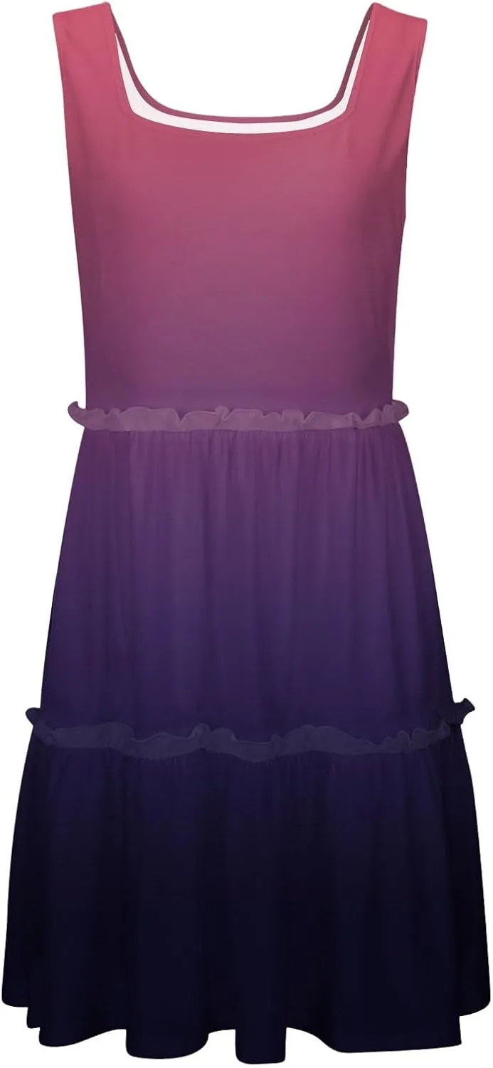 Womens Summer Casual U Neck Sleeveless Mini Dress Boho Floral Ruffle Swing A Line Short Sundresses