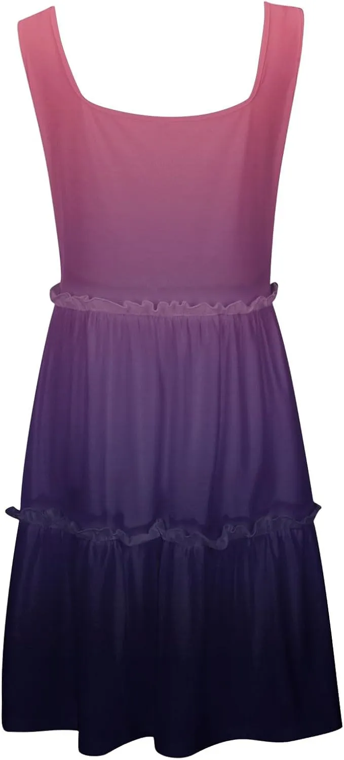 Womens Summer Casual U Neck Sleeveless Mini Dress Boho Floral Ruffle Swing A Line Short Sundresses