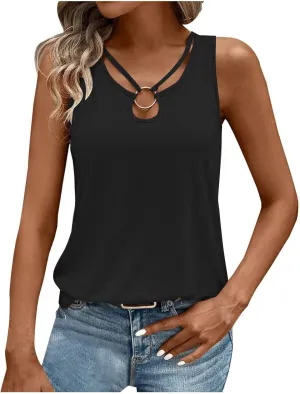 Womens Summer Tank Tops 2025 Cut Out Ring Keyhole Neck Sleeveless Cute Basic Tee Shirts Trendy Beach Vacation Clothes