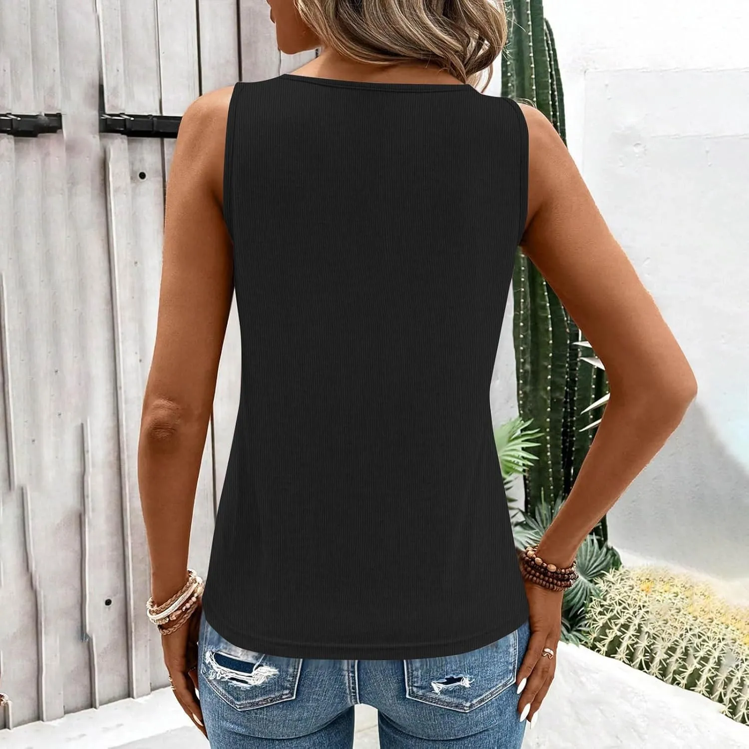 Womens Summer Tank Tops 2025 Cut Out Ring Keyhole Neck Sleeveless Cute Basic Tee Shirts Trendy Beach Vacation Clothes