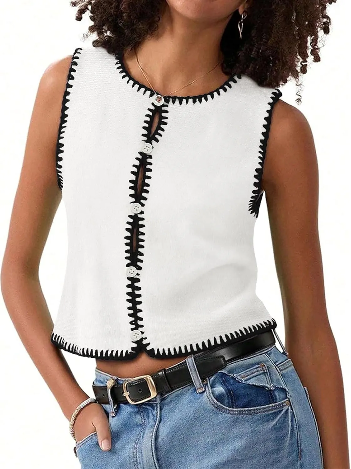 Womens Sweater Vest Sleeveless Button Down Tank Tops Spring Summer Cropped Cardigan 2025 Knit Top