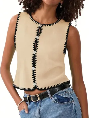 Womens Sweater Vest Sleeveless Button Down Tank Tops Spring Summer Cropped Cardigan 2025 Knit Top