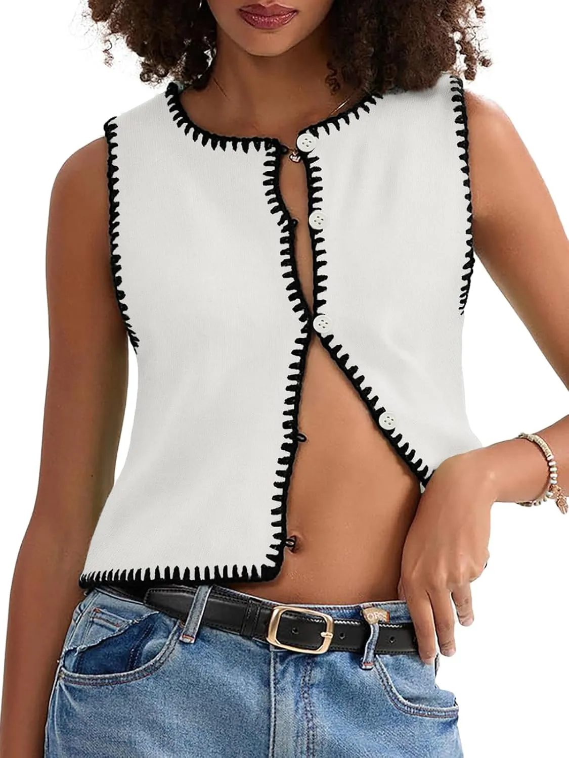 Womens Sweater Vest Sleeveless Button Down Tank Tops Spring Summer Cropped Cardigan 2025 Knit Top