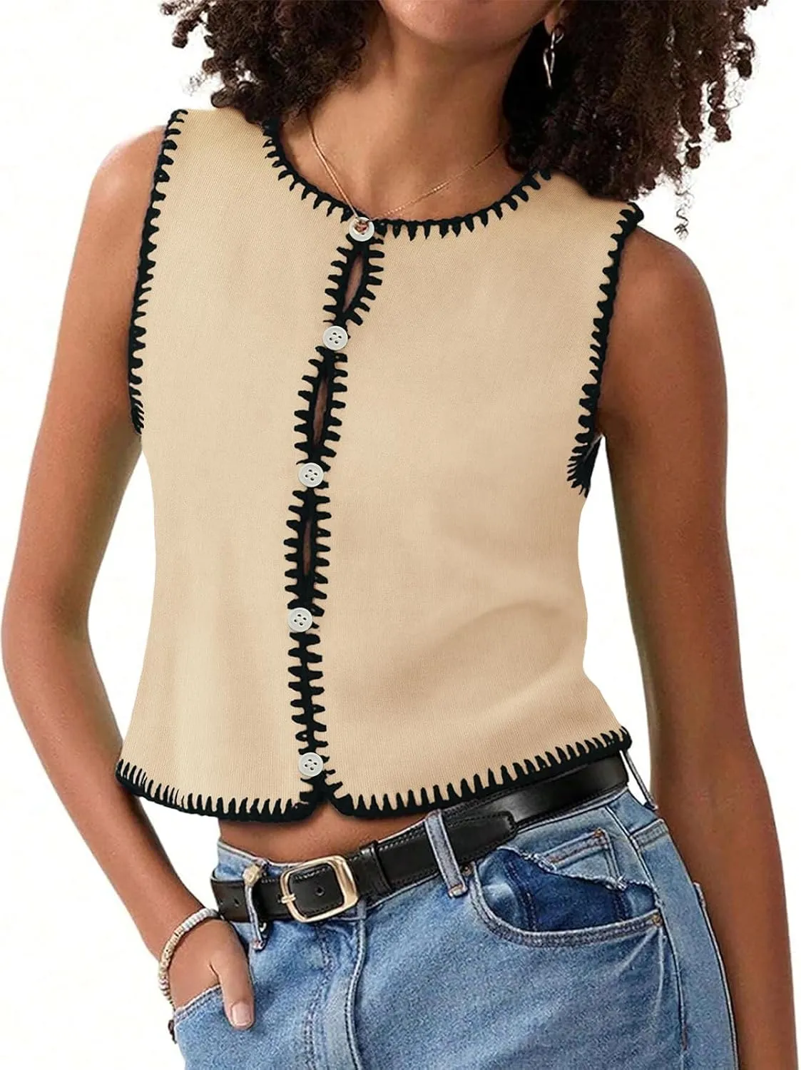 Womens Sweater Vest Sleeveless Button Down Tank Tops Spring Summer Cropped Cardigan 2025 Knit Top