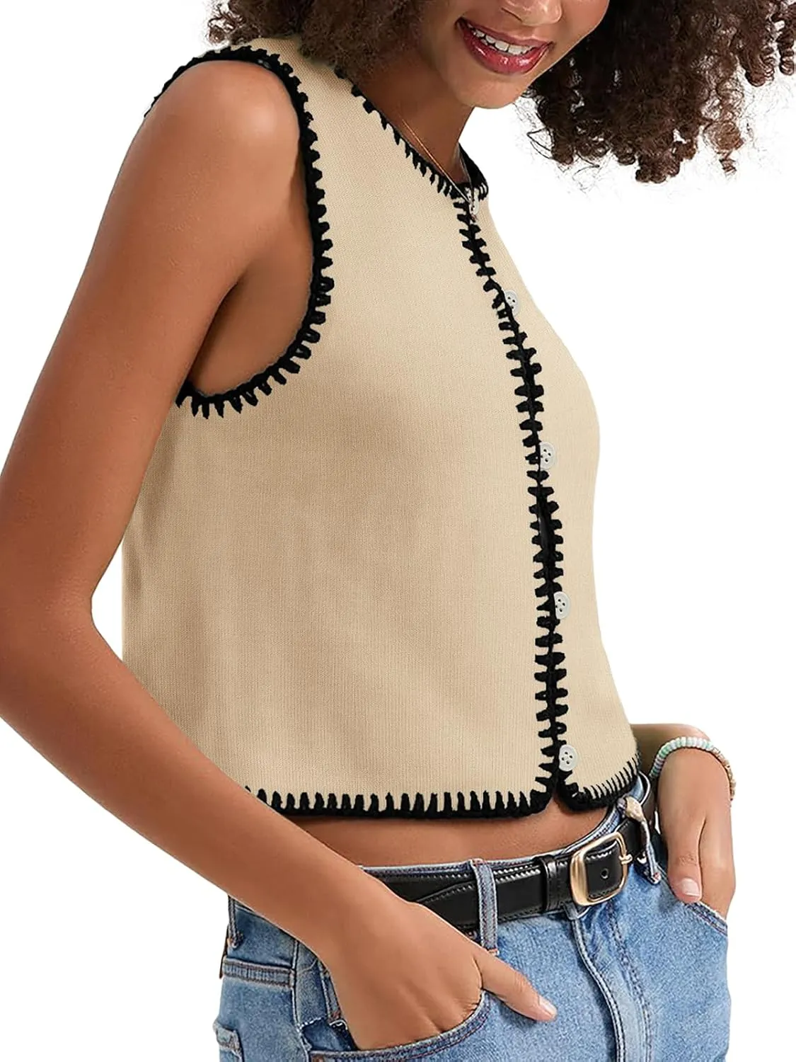 Womens Sweater Vest Sleeveless Button Down Tank Tops Spring Summer Cropped Cardigan 2025 Knit Top