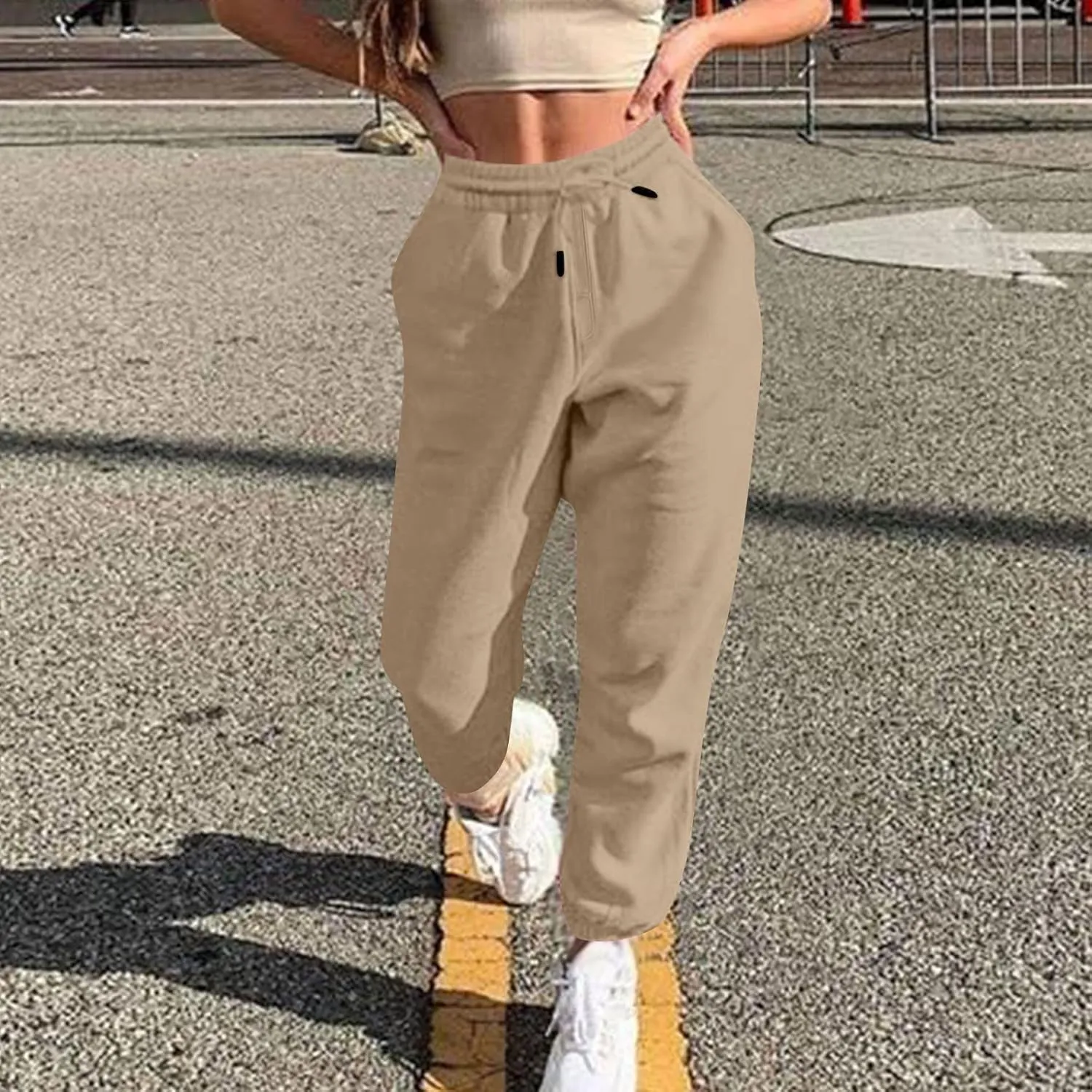 Womens Sweatpants Baggy High Waisted Fall Pants Cinch Bottom Joggers with Pockets Y2k Cotton Athletic Trousers