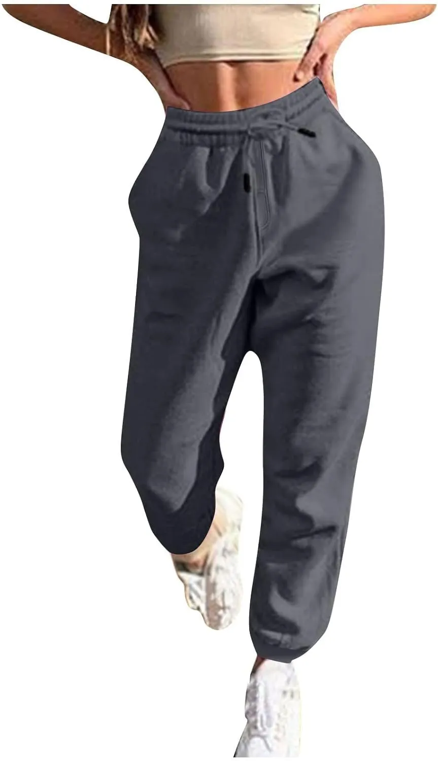 Womens Sweatpants Baggy High Waisted Fall Pants Cinch Bottom Joggers with Pockets Y2k Cotton Athletic Trousers