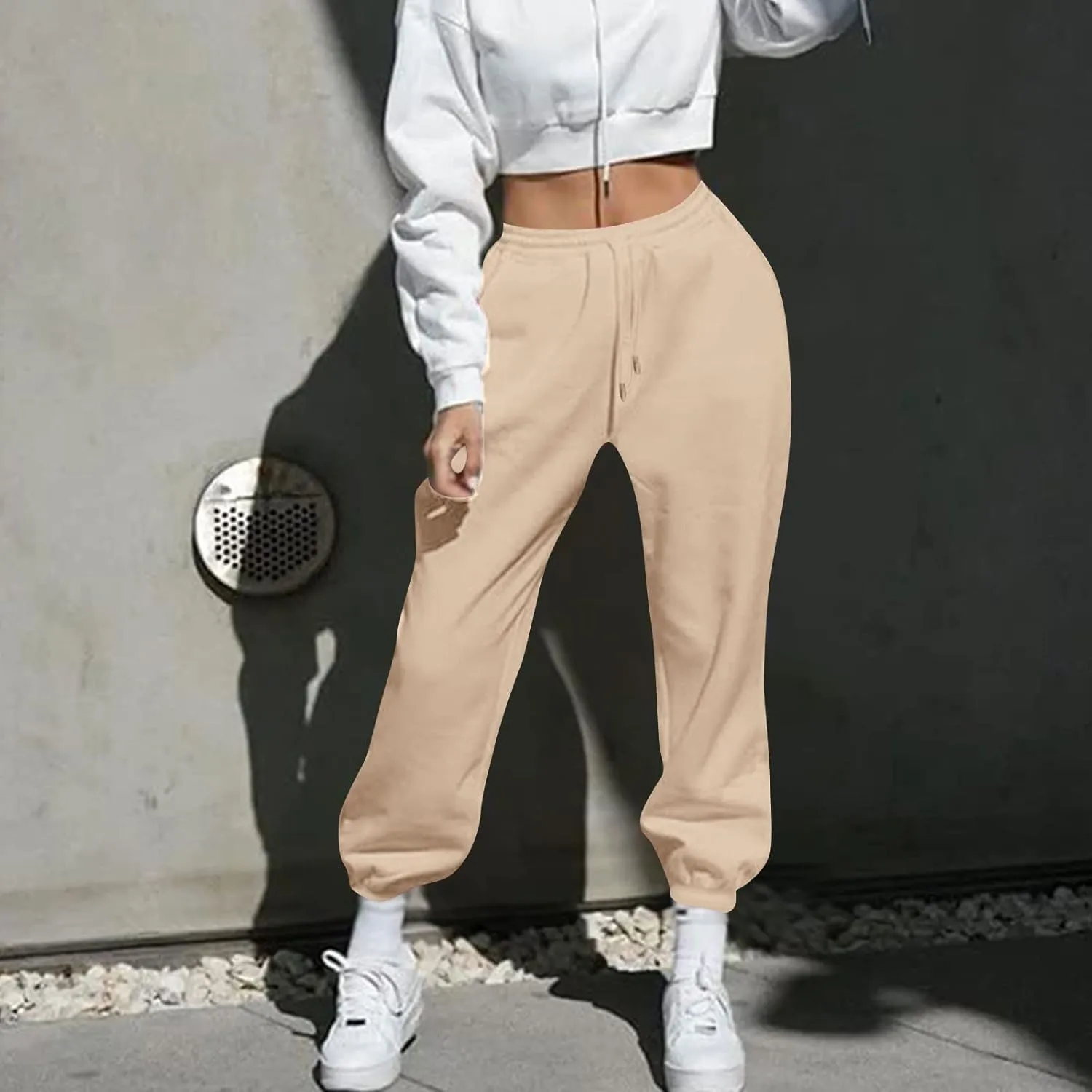 Womens Sweatpants Baggy High Waisted Fall Pants Cinch Bottom Joggers with Pockets Y2k Cotton Athletic Trousers