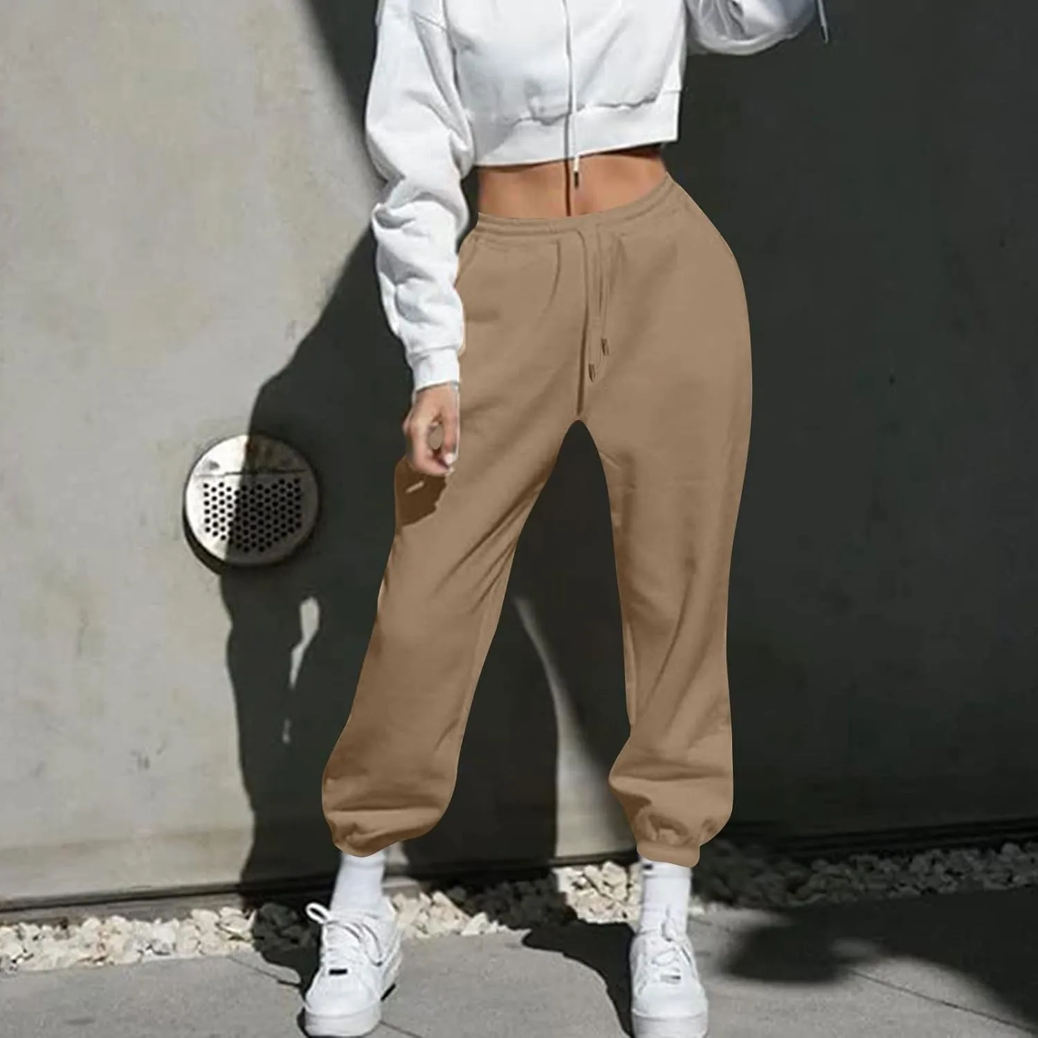 Womens Sweatpants Baggy High Waisted Fall Pants Cinch Bottom Joggers with Pockets Y2k Cotton Athletic Trousers