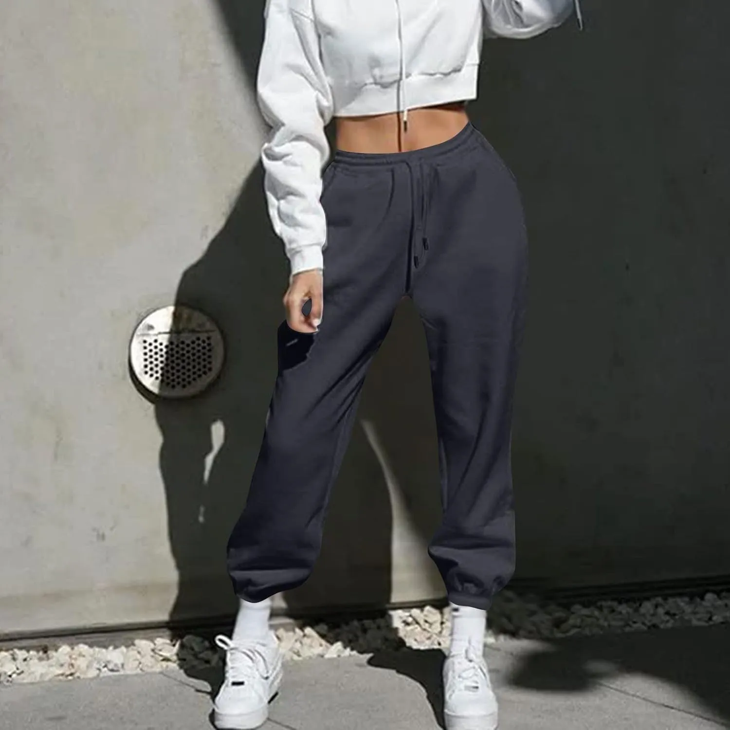 Womens Sweatpants Baggy High Waisted Fall Pants Cinch Bottom Joggers with Pockets Y2k Cotton Athletic Trousers