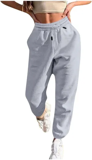 Womens Sweatpants Baggy High Waisted Fall Pants Cinch Bottom Joggers with Pockets Y2k Cotton Athletic Trousers