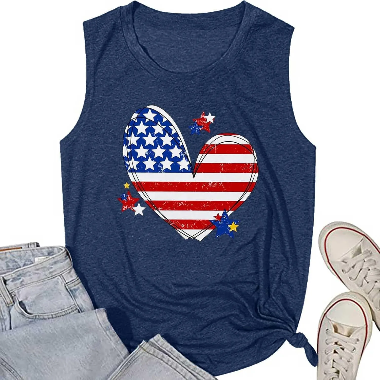 Womens Tank Tops Summer T Shirts Sleeveless Casual Loose Tunic Blouses