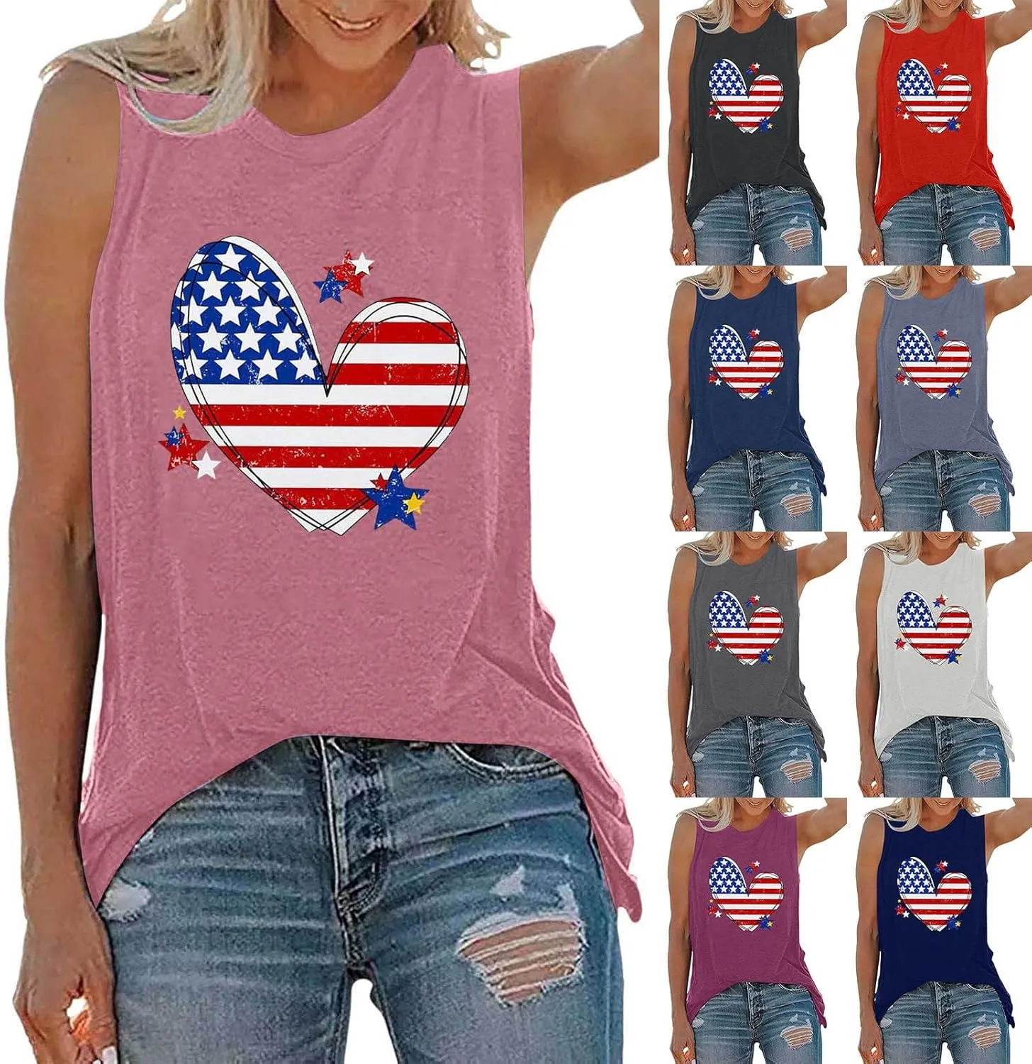 Womens Tank Tops Summer T Shirts Sleeveless Casual Loose Tunic Blouses